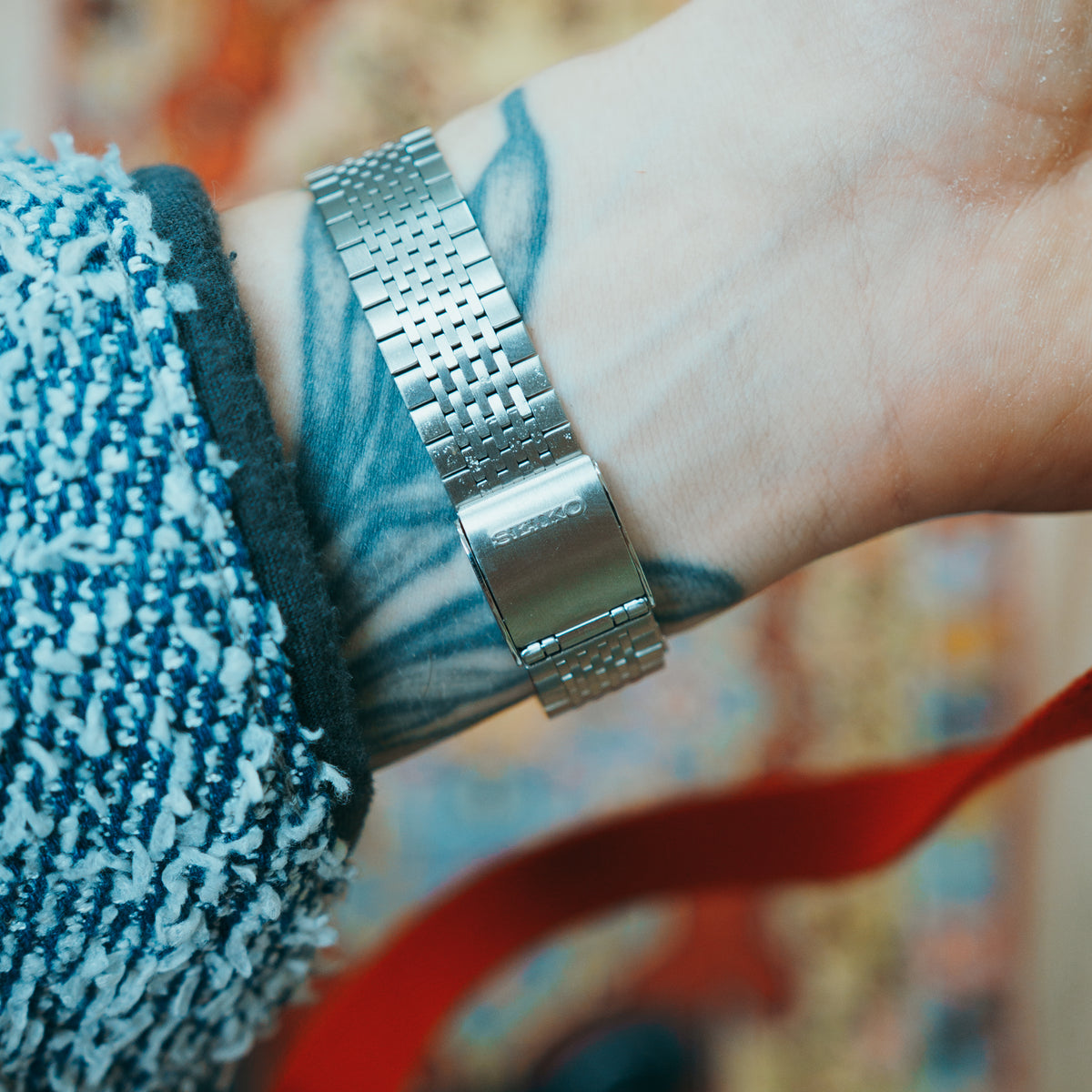 Seiko Lord Quartz Mossy Dial - dial front view on wrist