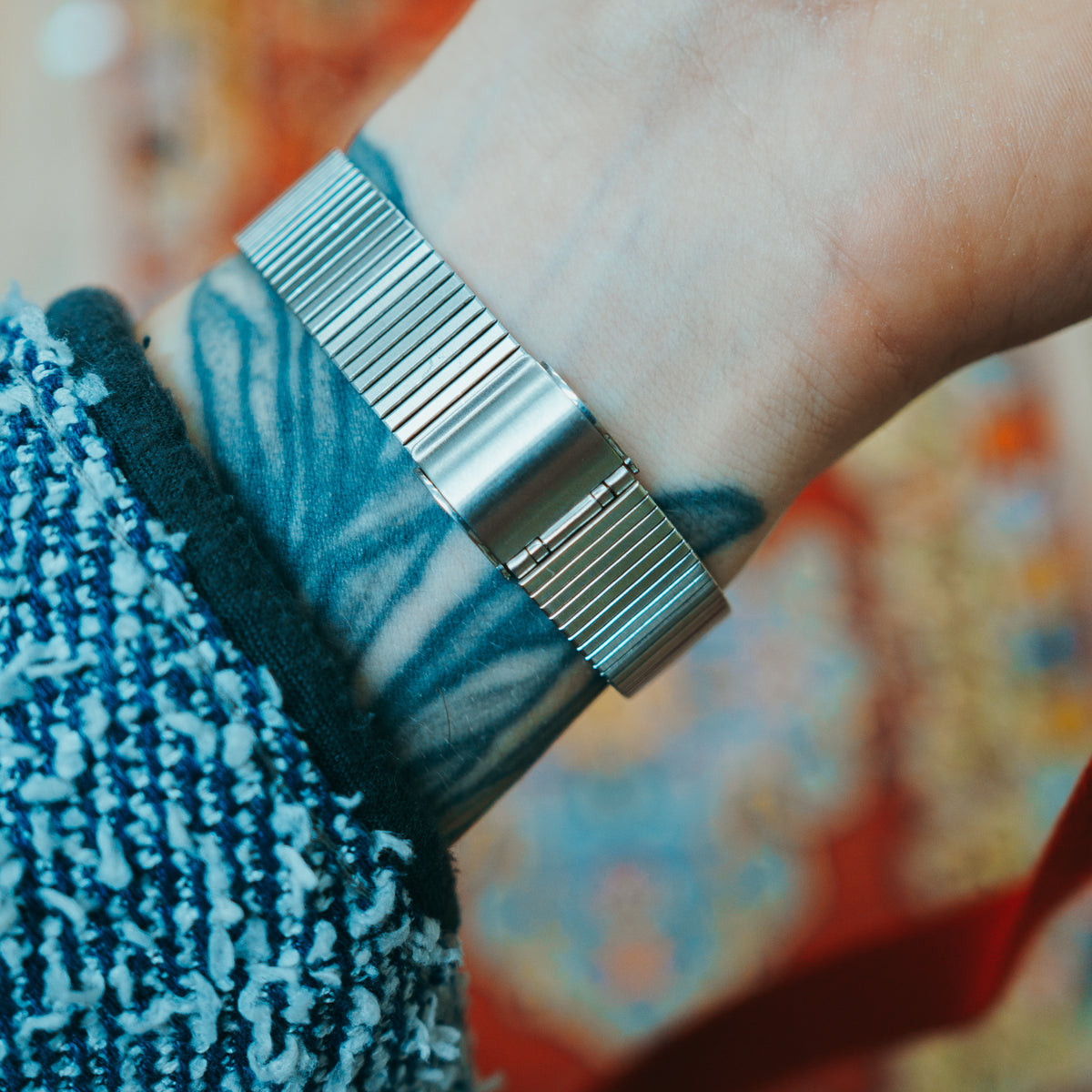 Seiko Quartz Blue Dial - expansion bracelet side view on wrist