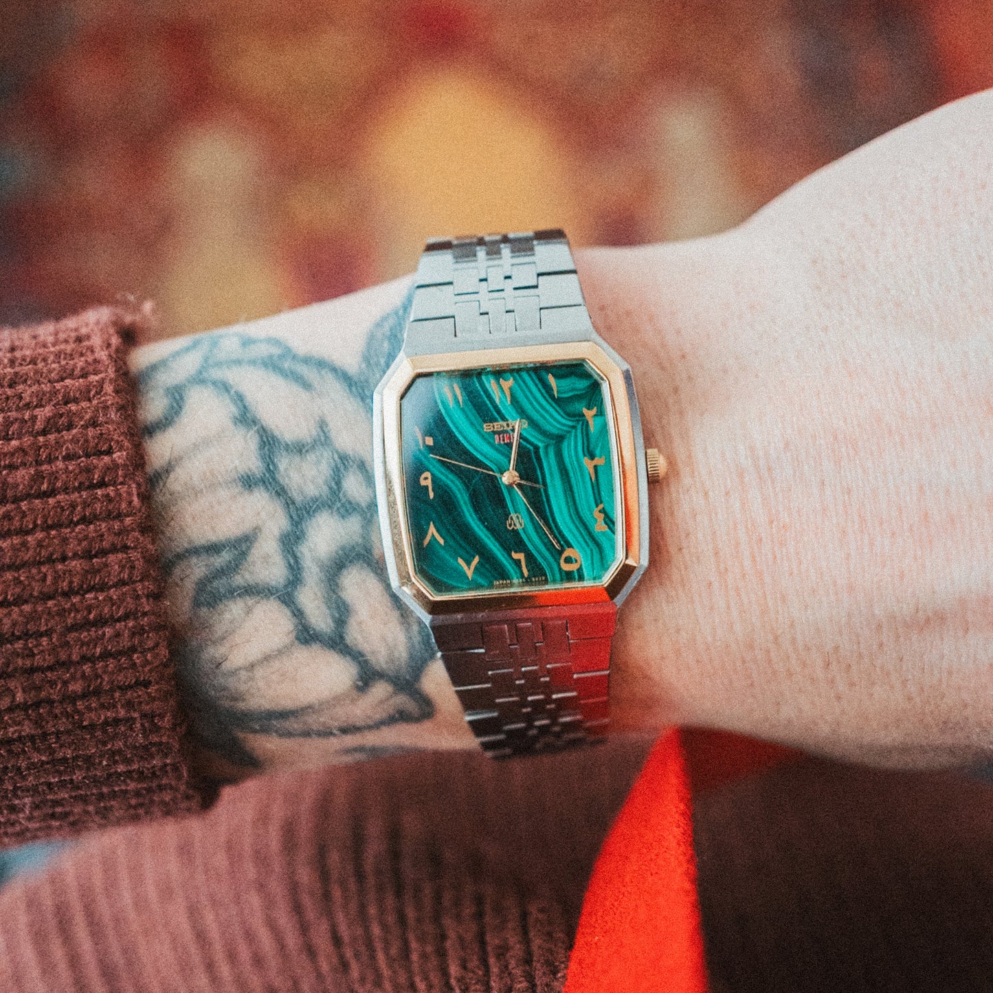 Seiko Quartz – Custom Serpentine Stone Dial (Arabic Indicators)