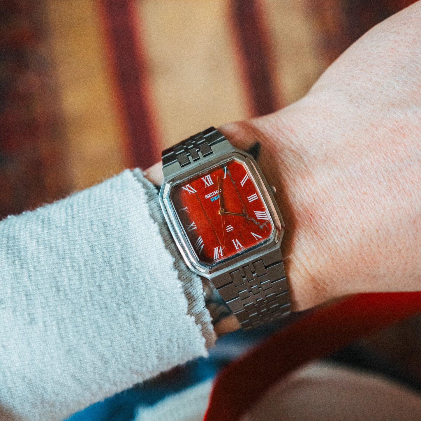 Seiko Quartz — Custom Red Jasper Stone Dial