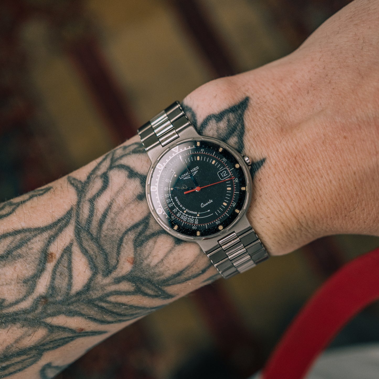 Longines Quartz on wrist - dial view