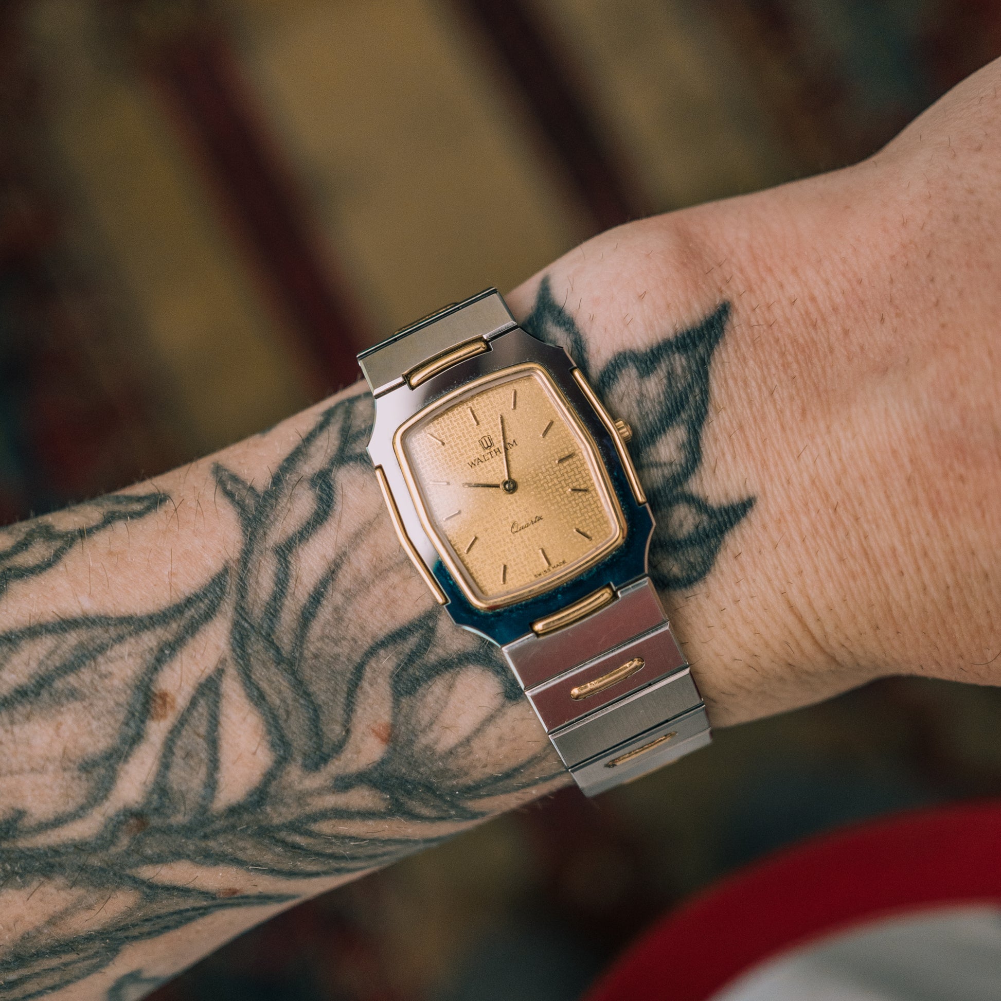 Waltham Swiss Quartz on wrist - dial view