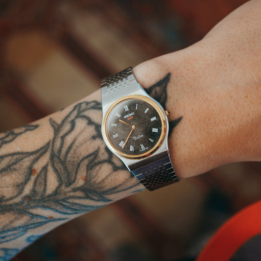 Seiko Dolce Larvikite Dial - dial wrist shot