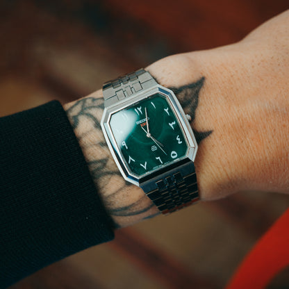Seiko Quartz Malachite Dial front view on wrist