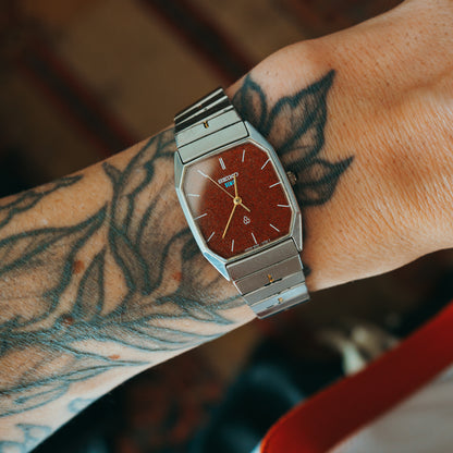 Seiko Custom Dial red garnet face on wrist
