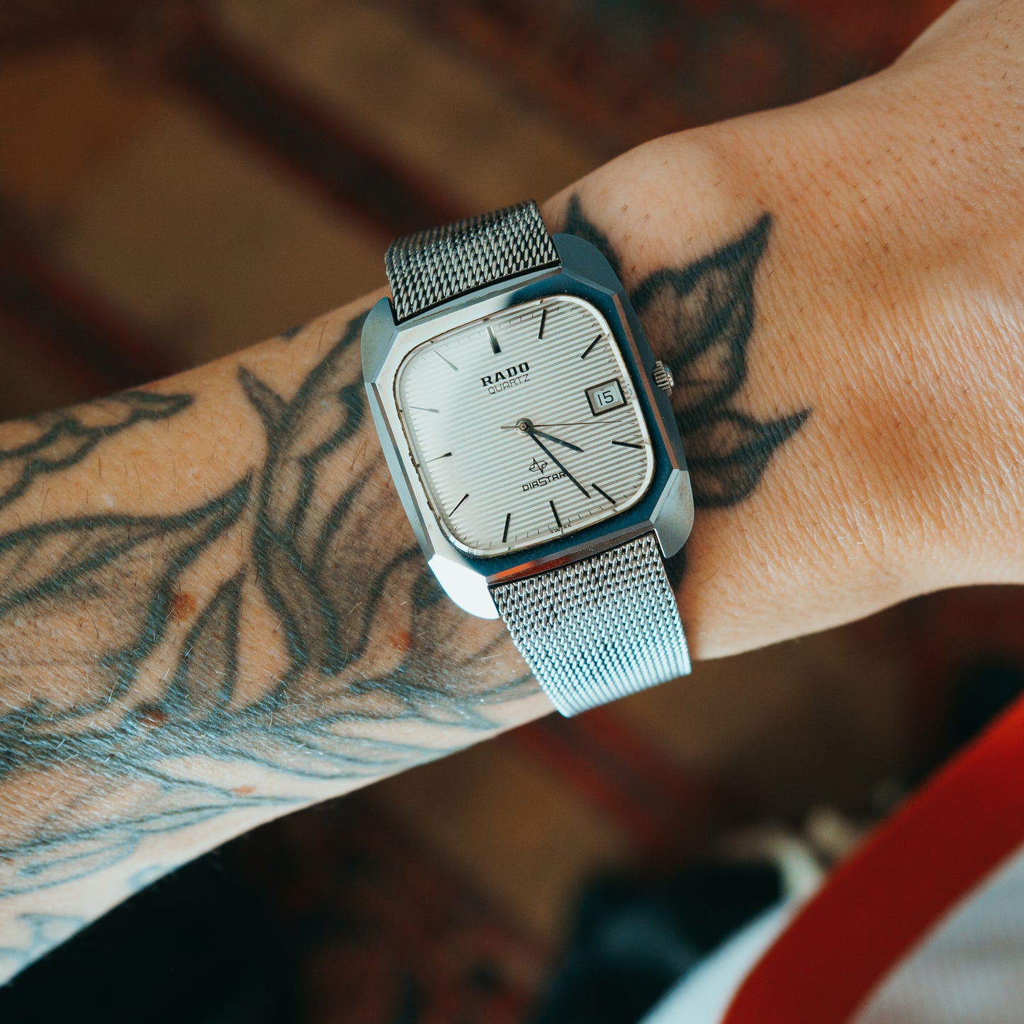 Rado Diastar Quartz textured dial front view on wrist