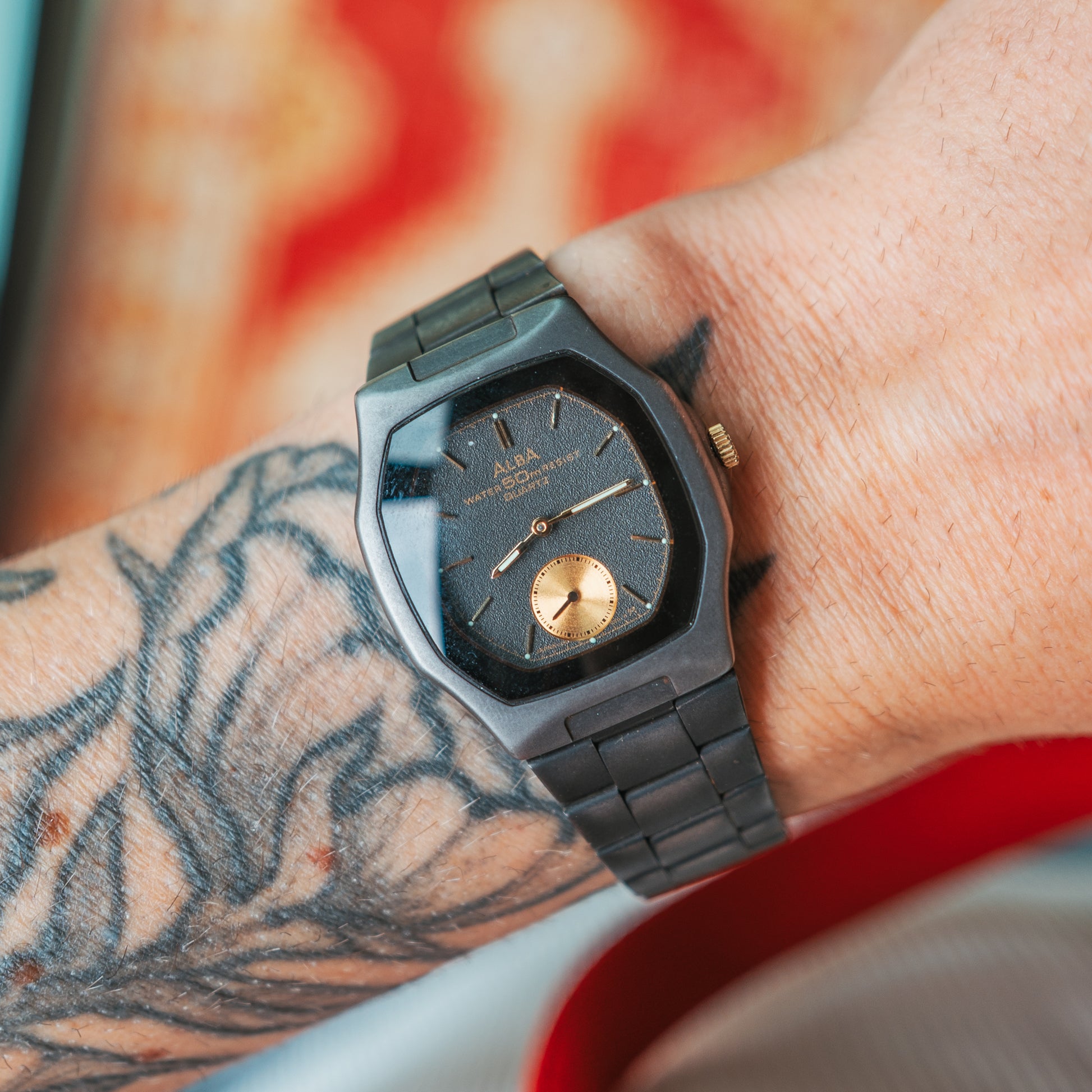 Alba Black n Gold wrist shot black dial gold subdial