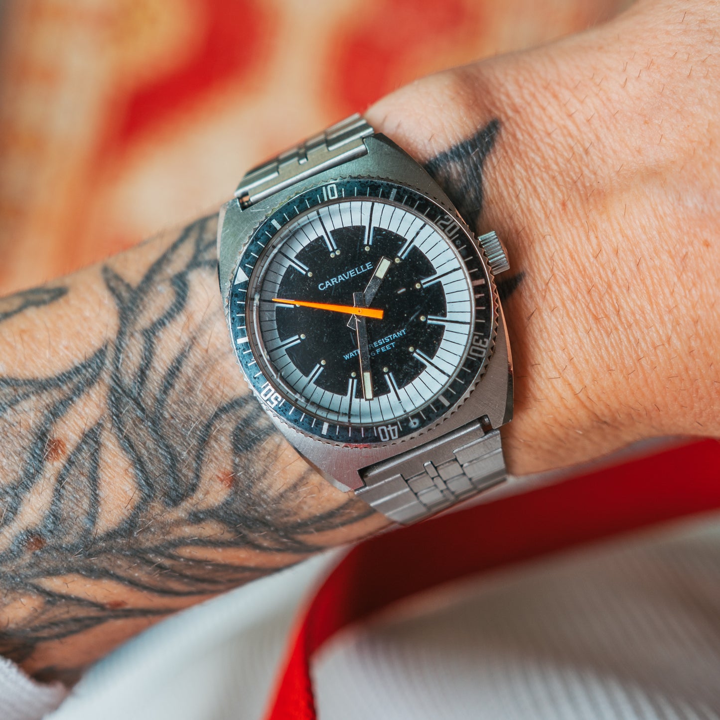 Caravelle Diver 666 Sea Hunter wrist shot orange seconds hand