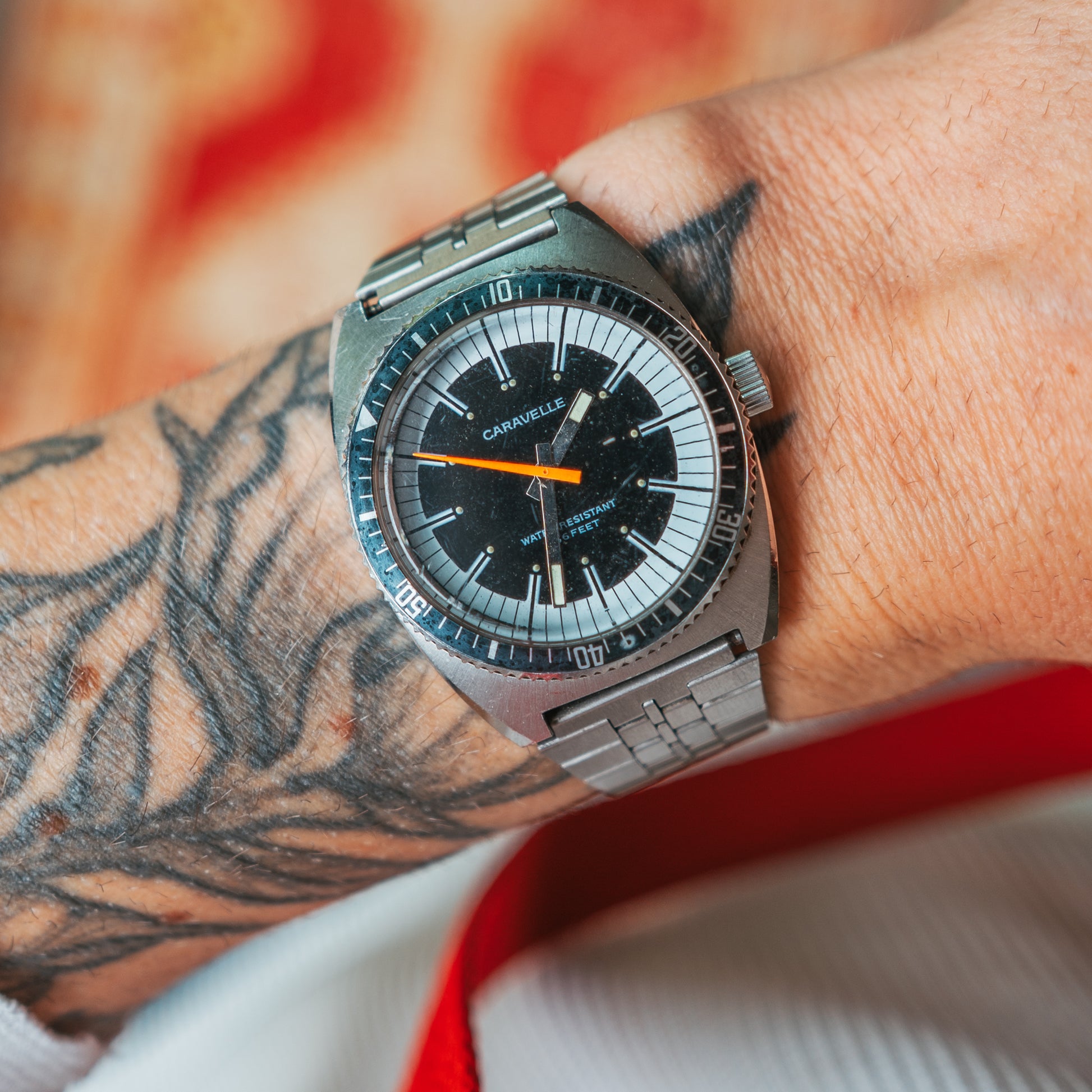 Caravelle Diver 666 Sea Hunter wrist shot orange seconds hand