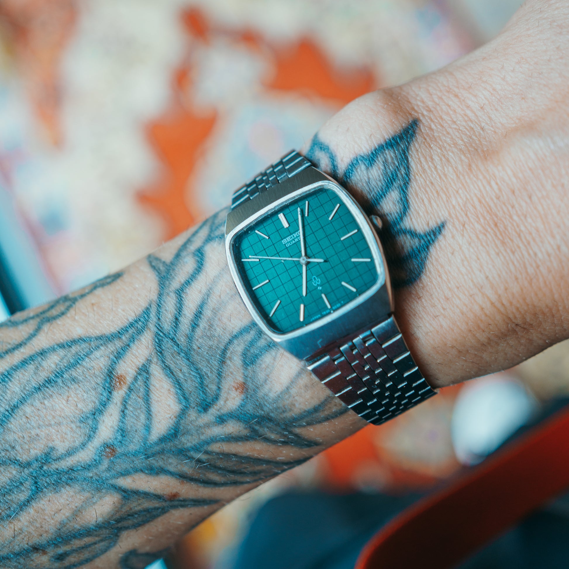 Seiko Green Tile Quartz - green grid dial front
