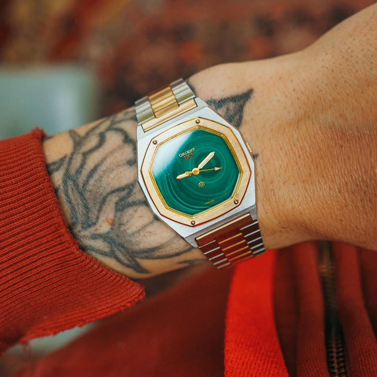 Orient Malachite Dial front wrist view