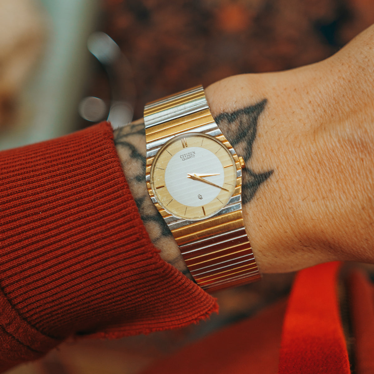 Citizen Quartz Two Tone bracelet on wrist