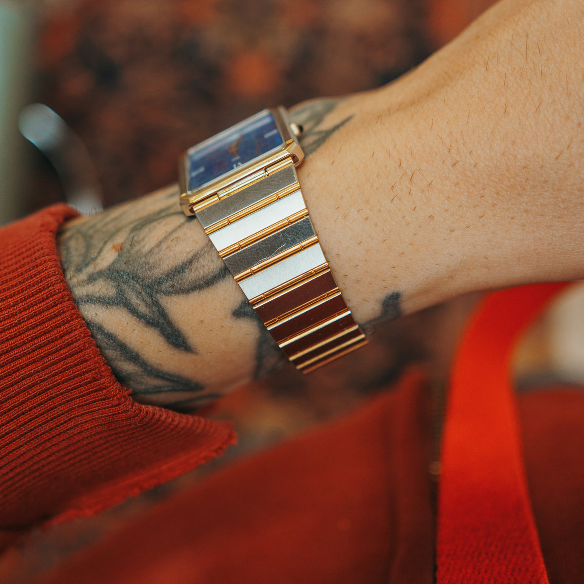 Orient two-tone bracelet clasp on wrist
