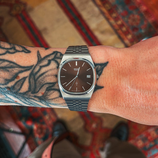 Seiko Penny Dial bracelet side profile on wrist